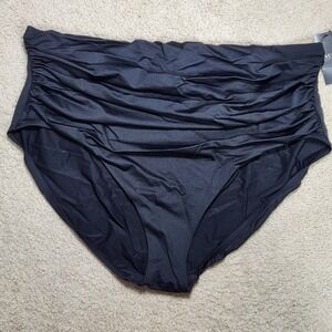 Lauren Ralph Lauren Shirred Ruche Swimsuit Bottom High Waist Black Plus Size 22W